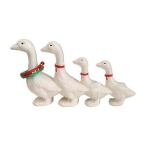 Vintage Dept 56 Ceramic Christmas Goose Family Figurine Wreath Made in Japan